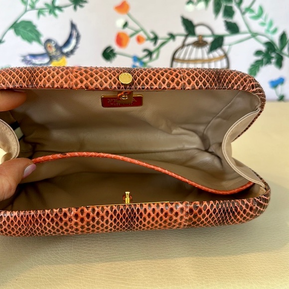 Prada Ayers SnakeSkin Coral Pink Brown Box Clutch - Picture 13 of 14